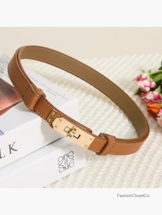 Adjustable Skinny Leather Belt with Turn-Lock Buckle main image 4